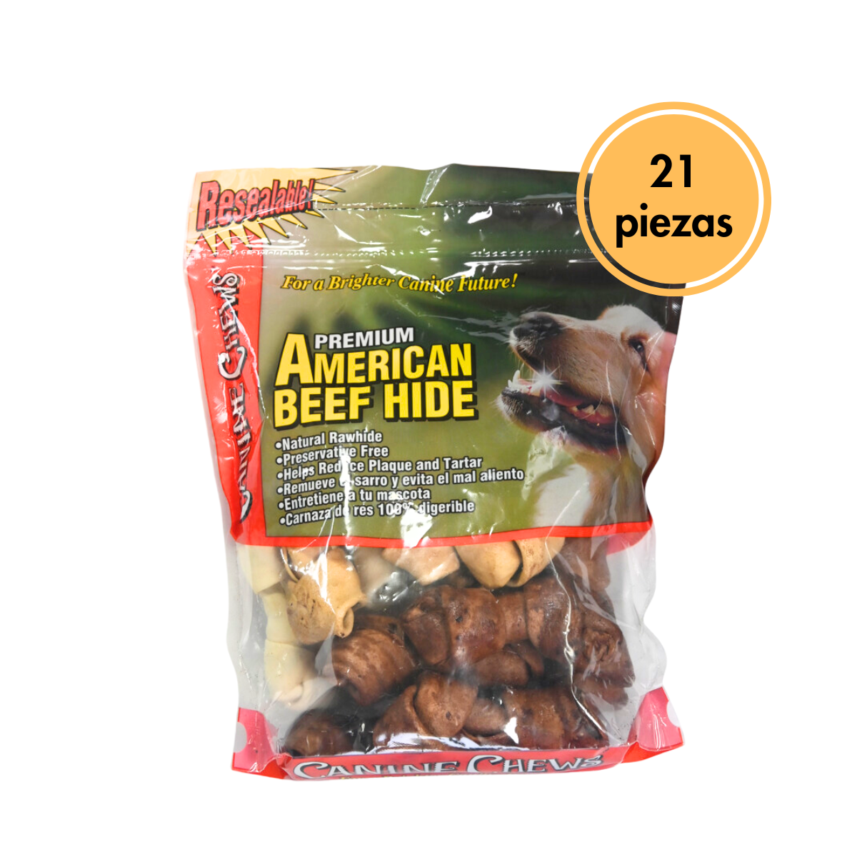 Canine Chews Huesos De Carnaza de Res 100% Natural Digerible (2-3 Pulgadas, 21 Unidades)