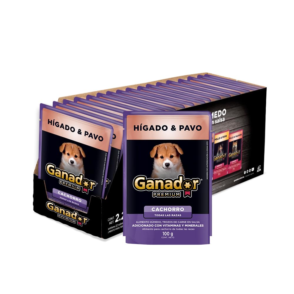 Ganador Premium Alimento Húmedo para Perro, Paquete con 22 Piezas de 100g Sabor Variado
